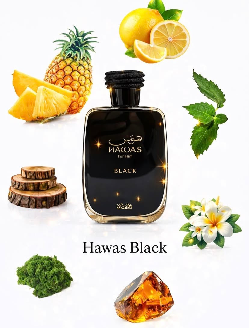 Hawuas Black for Him be Rasasi edp 3.4oz 100ML Men